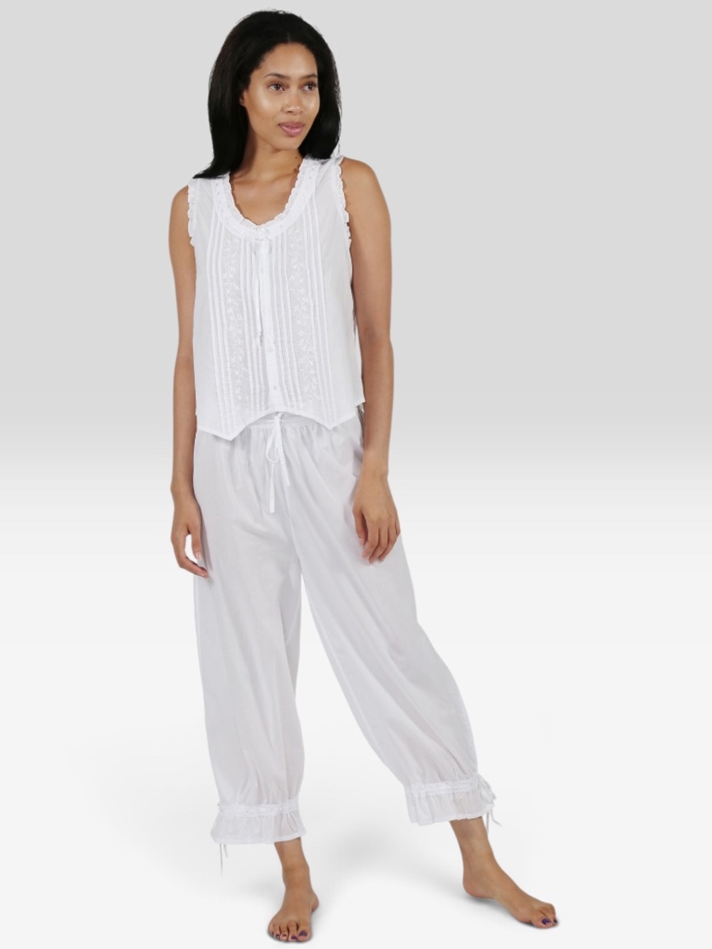 La Cera 100% Cotton Sleeveless Bloomer Pajamas PJ Set in White Size 2X